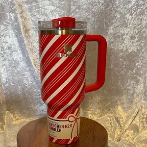 Stanley Red & White Striped Insulated Tumbler with Handle